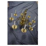 Brass eight light chandelier
