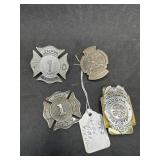 Two "1" Fireman Helmet Badges incl Lealman Fire