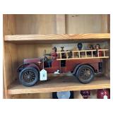 Reproduction Carved Firetruck with Three Firemen -