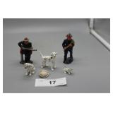 Two Cast Fireman Figures, Three Dalmations, and To