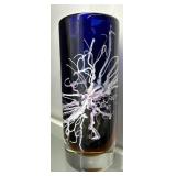 Art glass cylinder vase cobalt to amber with