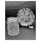 Brilliant cut biscuit jar & edged serving plate