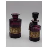 Two amethyst  Czech Harrach ground bottom bottles*