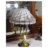 Slag Glass Table Lamp with Brass Base damage to sh