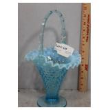 Hobnail blue glass basket 12" h