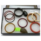 11pcs Bakelite jewelry - bangles, brooches