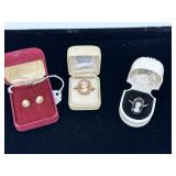Cameo grouping - two rings & earring set - 14kt se