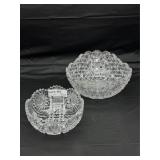 Two etched glass center bowls 7" & 9"