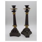 Pair of Cast Metal Candlesticks - 13" H