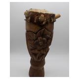 African Wood Carved Drum with Cowhide Face - 16" x