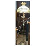 Brass Rooster Floor Lamp with Mother of Pearl Shad