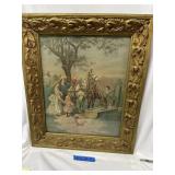 Bucolic Farm Scene in High Relief Gold Frame
