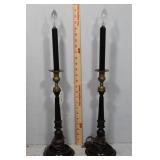 Pair of mahogany based brass accented tapered cand