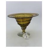 Art Glass Swirl Pedestal Vase in Amber 9" D x 6"H