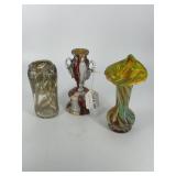 Three Contemporary 7" Art Glass Vases - yellow and