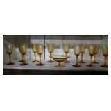 Amber acid etched wine goblets & soft bowl - 14pcs