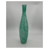 Art glass splatter green skinny vase 17" H