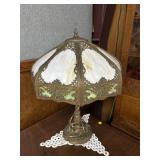 Slag Glass Art Deco Table Lamp with brass pedestal