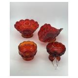Four pcs Amberina Thumbprint Glass