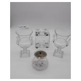 Art Glass Grouping: Cube Paperweight, Corbett, Sug