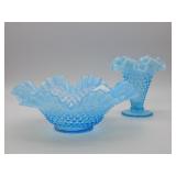 Opalescent blue hobnail fluted top vessels - 9" bo