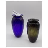 Two Eickholt Glass Studio bullet vases - metallic