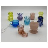 9 ART GLASS PETITES - Hearts, Dogs, pitchers - Deg