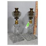 Pair of Crystal & brass candlesticks