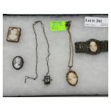 Five Antique cameos - bracelet, necklaces, pendant