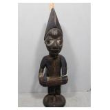 Carved African gnome with drum 23" H