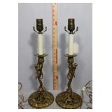 Pair of Victorian bronze cherub candlestick table