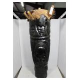 Hand carved African drum with stretched hide drum