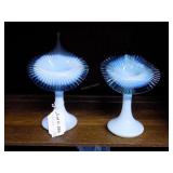 Two Art Glass Jack in the Pulpit Vases in Blue