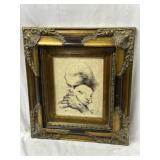 Sketch of Man and Lamb in Gold Frame signed KFB -