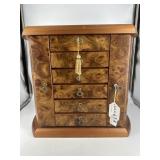 Contemporary burl designer jewelry cabinet with