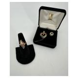 10kt Heart Pendant, Bezel, & Floral Ring - 9.9gtw