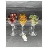 Six Bohemian Stemmed Wine Glass Cut to Clear