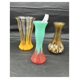 Three Contemporary Art Glass Bud Vases: small flak