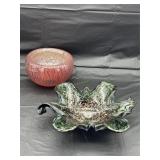 Two Art Glass Bowls Freeform Black and Artist Sign