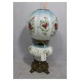 Two stage parlor lamp with painted floral design o