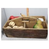 Utensil box of primitive pine in red paint 19" x 1