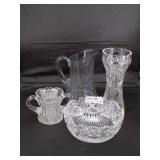 Four pcs Cut Crystal incl Floral Pitcher, Spooner,