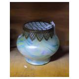Iridescent Art Glass Vase with Hat Pin Holder Bras