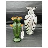 Contemporary Art Glass Vases - Brown and White Rib