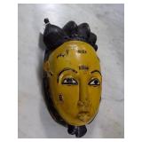 Wood Carved Mask in Yellow Paint