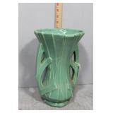 McCoy double handled reeded grass handled vase