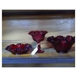 Three pc Ruby Ruffle top Hobnail Glass - Candy Dis