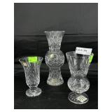 Three Waterford pcs incl Lismore 7" Thistle Vase,