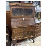 Oak Roll top Desk with Barrister Glass top, barley