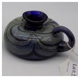 Art Glass Squat Handled Vessel Signed Fellerman &